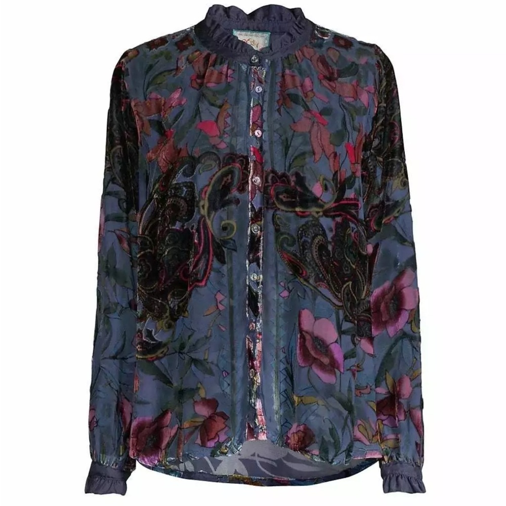 Johnny Was Clara Burnout Leda Shirt Embroidered Velvet blouse NWT - Picture 7 of 17